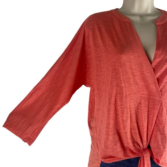 Sunday in Brooklyn 3/4 Sleeve Tie Front Hem Top Hi Lo Coral Orange Size XS - Picture 5 of 8
